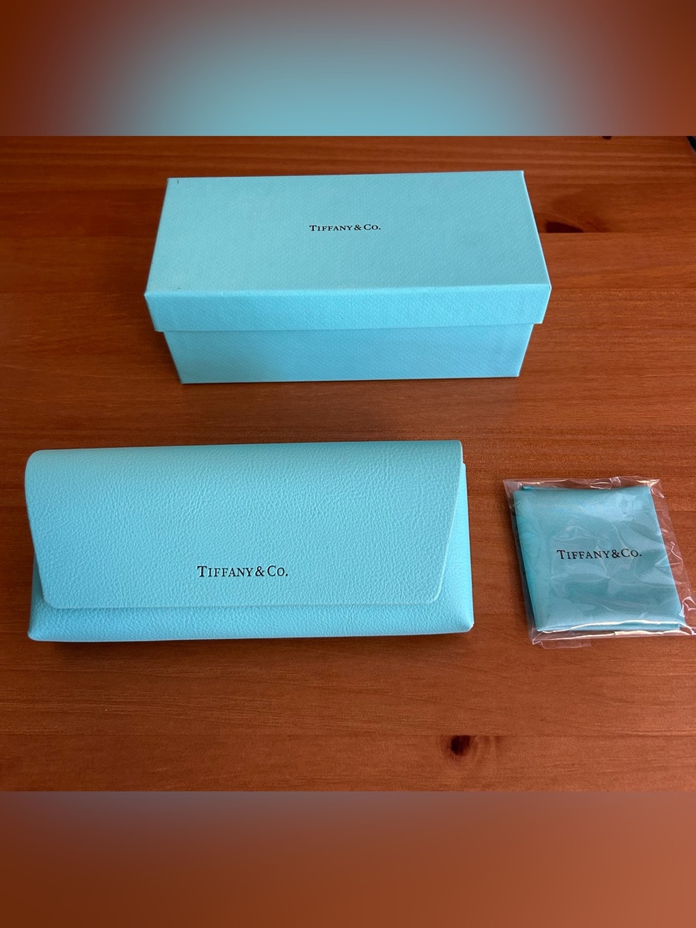 Authentic Tiffany & Co. Box, Glasses Case and Sealed Cloth - 3 Packaging Pieces